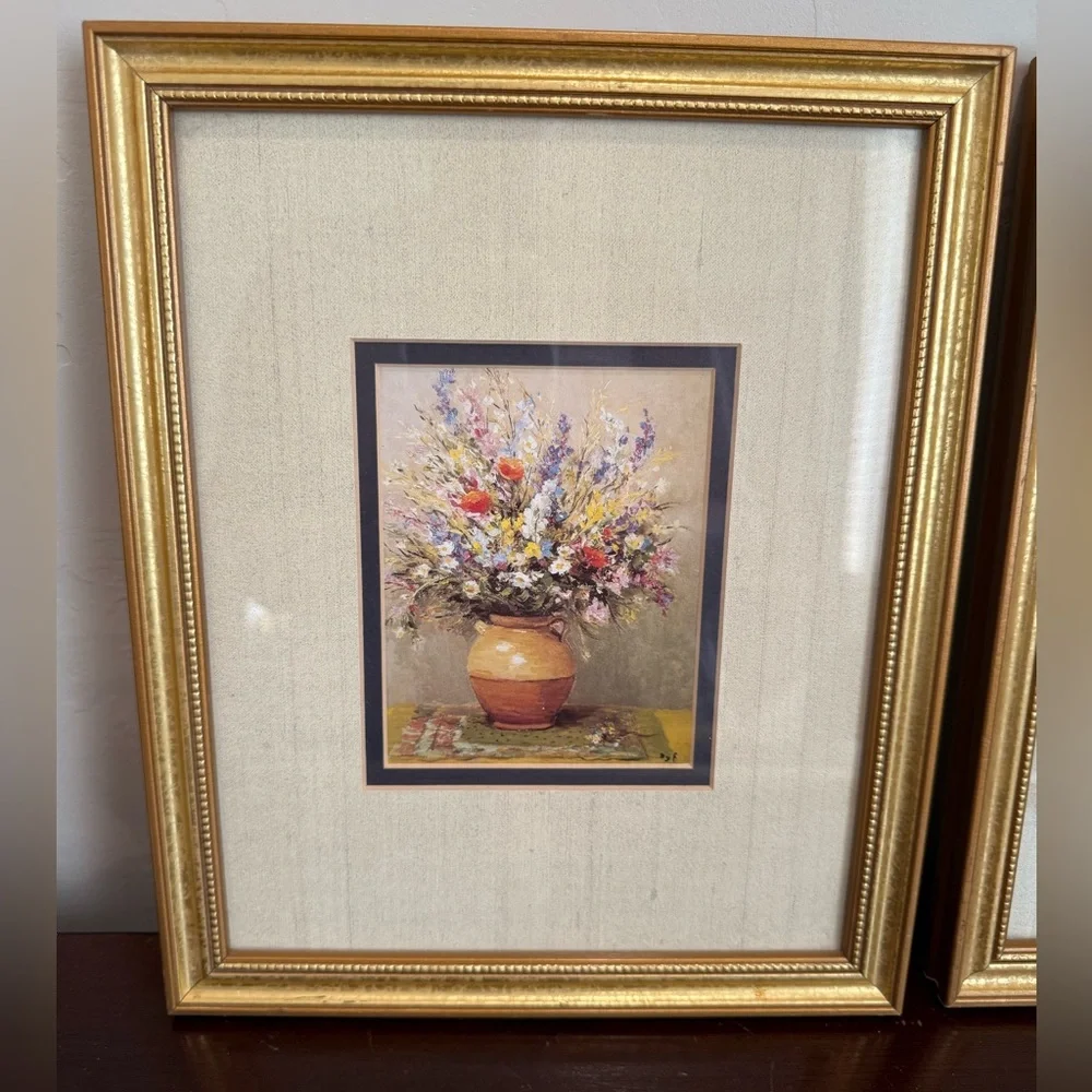 Set Of‎ Two Vintage Marcel Dyf Framed Floral Prints 9x11”